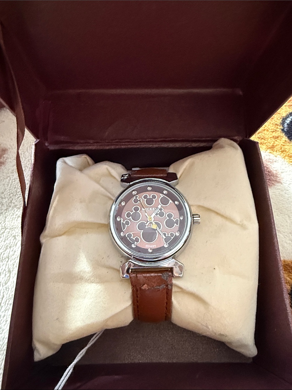 Disney Brown Leather Strap Mickey Mouse Dial Watch